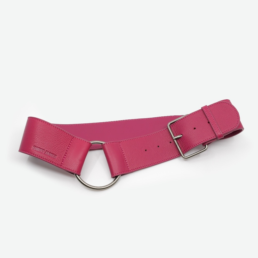 SAINT JAMES Wide Leather Belt in Pink 85cm (M) Made in France